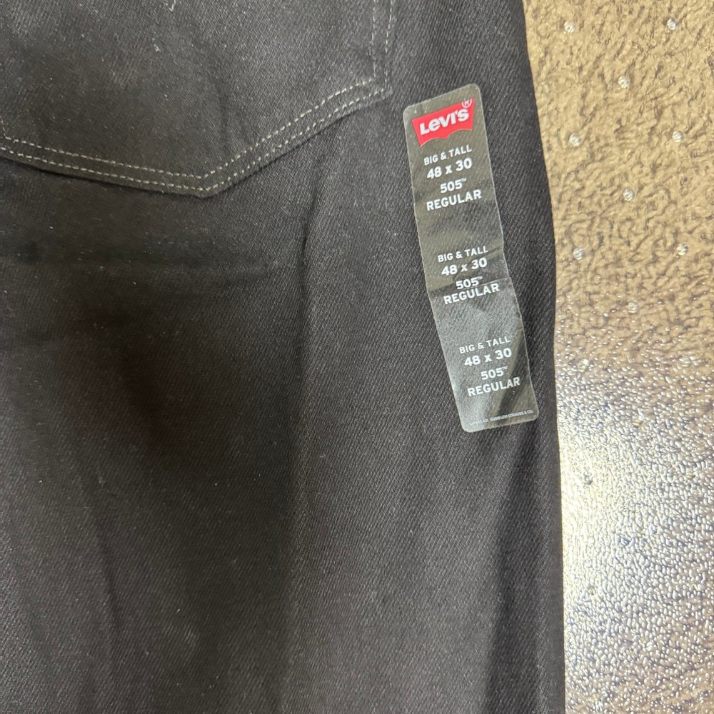 Levis 505 Regular Fit Straight Leg Jeans Mens 48x30 Big & Tall Black Denim NWT - Picture 5 of 11